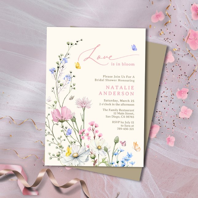 Blush Pink Wildflower Love in Bloom Bridal Shower Invitation (Blush Pink Wildflower Love in Bloom Bridal Shower Invitation)