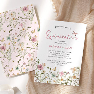 Blush Pink Wildflower Quinceañera Invitation