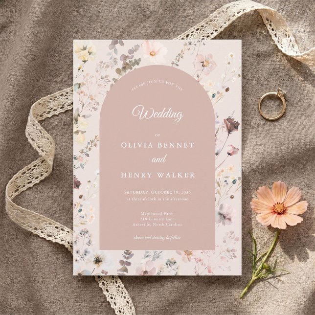Blush Pink Wildflower Rustic Boho Floral Wedding  Invitation (Creator Uploaded)