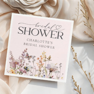 Blush Pink Wildflower Watercolor Bridal Shower Napkin