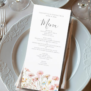 Blush Pink Wildflower Watercolor Wedding Flat Menu