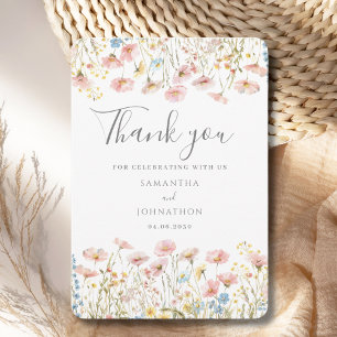 Blush Pink Wildflower Wedding Flat Thank You Card
