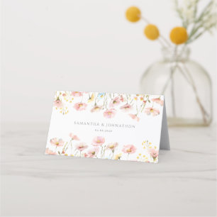 Blush Pink Wildflower Wedding Folded Place Card