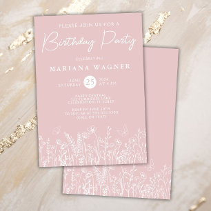 Blush Pink Wildflowers Birthday Party Invitation