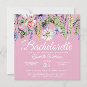 Blush Pink Wildflowers Boho Bachelorette Party Invitation