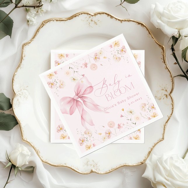 Blush Pink Wildflowers Bow Baby in Bloom Napkin (Creator Uploaded)