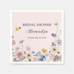 Blush Pink Wildflowers Bridal Shower Invitation Napkin