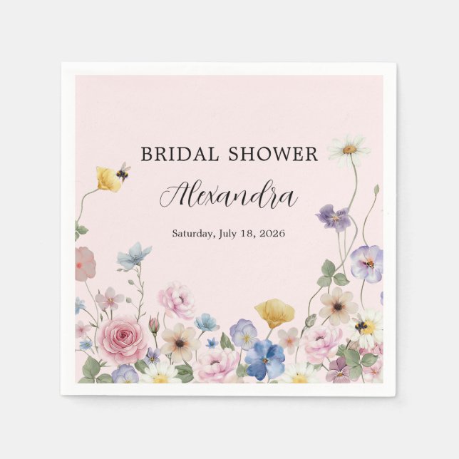 Blush Pink Wildflowers Bridal Shower Invitation Napkin (Front)
