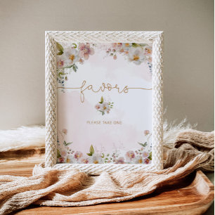 Blush pink wildflowers Favours baby shower Poster