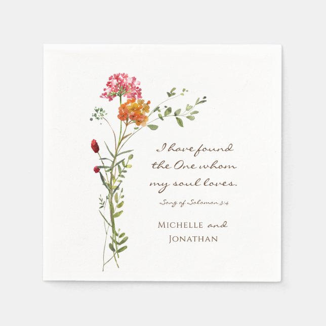 Blush Pink Wildflowers Floral Christian Wedding Napkin (Front)