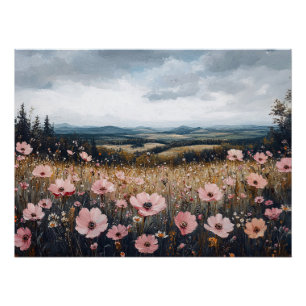 Blush Pink Wildflowers Landscape Poster