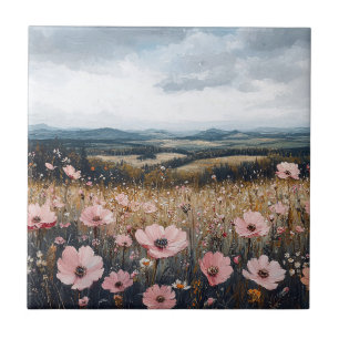 Blush Pink Wildflowers Landscape Tile