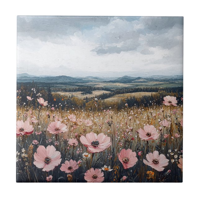 Blush Pink Wildflowers Landscape Tile (Front)