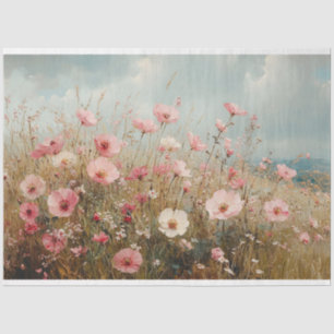 Blush Pink Wildflowers Scenic Painting Decoupage Tissue Paper