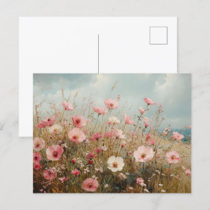 Blush Pink Wildflowers Scenic Painting Postcard