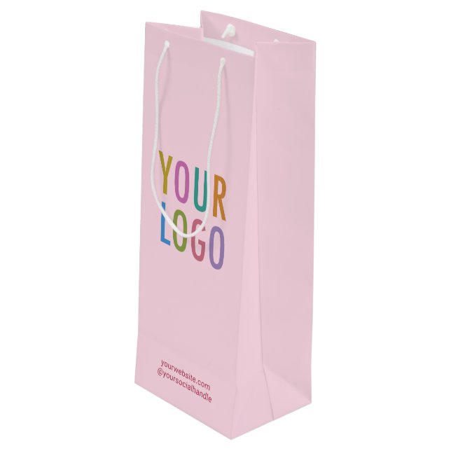 Blush Pink Wine Gift Bag Custom Logo No Minimum (Back Angled)
