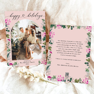 Blush Pink Winter Happy Holidays Photo Card