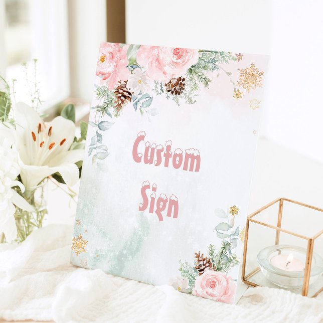 Blush pink Winter onederland birthday custom Pedestal Sign (Creator Uploaded)