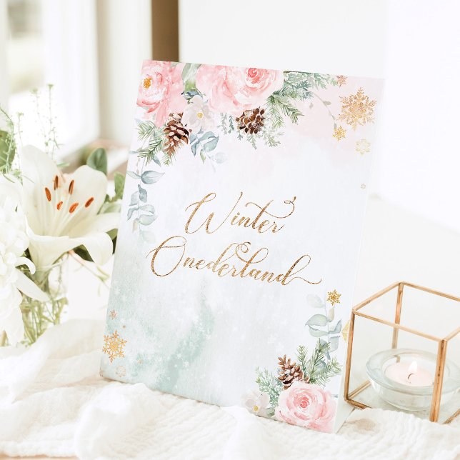 Blush pink Winter onederland birthday  Pedestal Sign (Creator Uploaded)