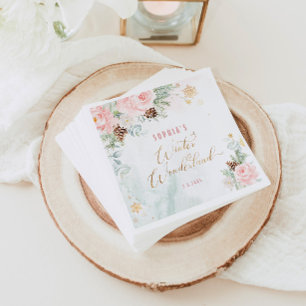 Blush pink winter wonderland girl birthday napkin