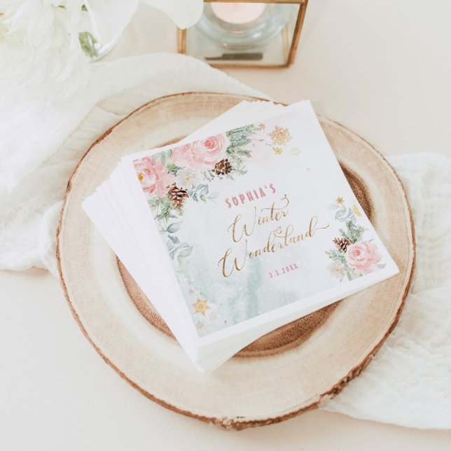 Blush pink winter wonderland girl birthday napkin (Creator Uploaded)