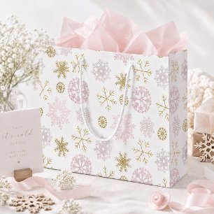 Blush Pink  Winter Wonderland in Blush Pink & Gold Large Gift Bag