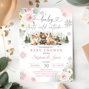 Blush Pink Winter Woodland Baby Shower Invitation