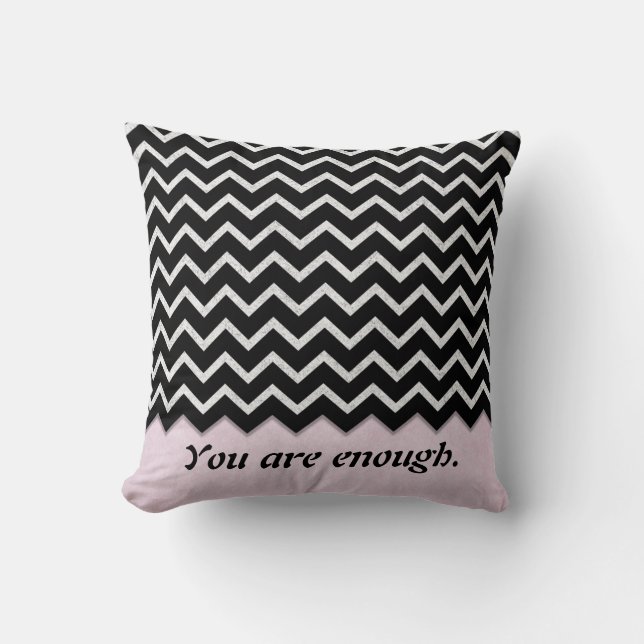 blush pink with black chevron design cushion (Front)