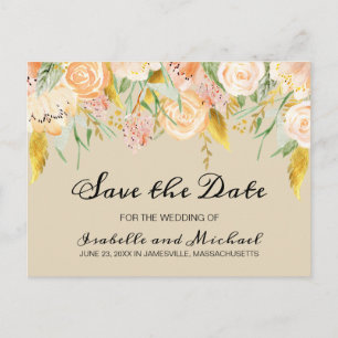 Blush Pink with Gold Accents Floral Save the Date Announcement Postcard