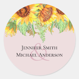 Blush Pink with Sunflowers Wedding Budget Classic Round Sticker