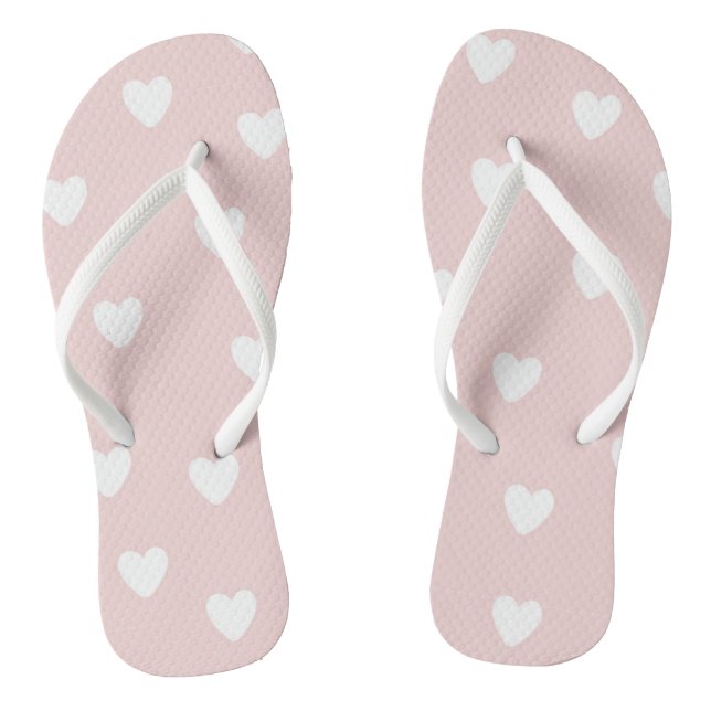 Blush Pink with White Hearts Jandals (Footbed)
