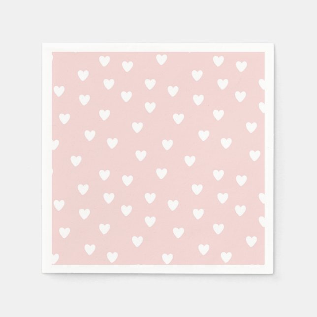 Blush Pink with White Hearts Napkin (Front)