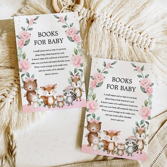 Blush Pink Woodland Animal Books for Baby Girl Enclosure Card (Creator Uploaded)