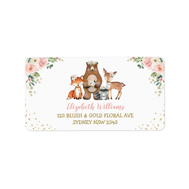 Blush Pink Woodland Animals Floral Return Address Label (Front)