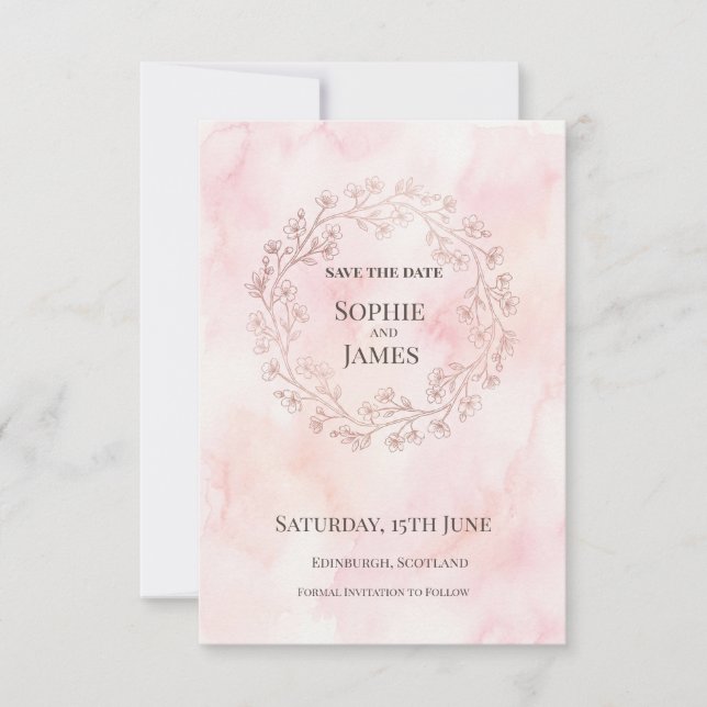 Blush Pink Wreath Wedding Save The Date (Front)