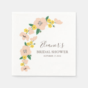 Blush Pink Yellow Floral Bridal Shower Custom Napkin