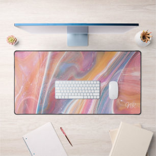 Blush Pink Yellow Purple Blue Marble Add Monogram Desk Mat