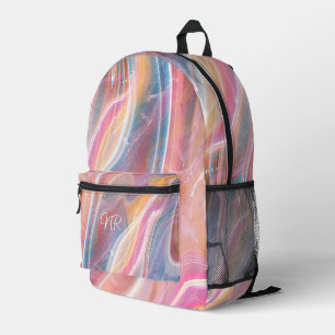 Blush Pink Yellow Purple Blue Marble Add Monogram Printed Backpack