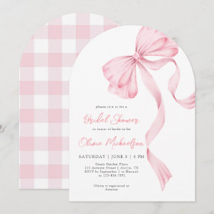 Blush Plaid Bow Coquette Pink Ribbon Bridal Shower Invitation