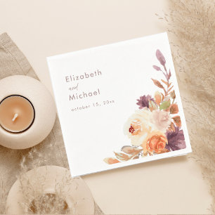 Blush & Plum Fall Floral Wedding Paper Napkin