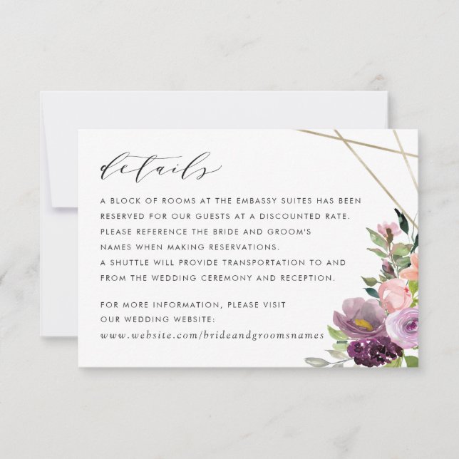 Blush Plum Floral Geometric Purple Details Invitation (Front)