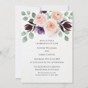 Blush Plum Floral Wedding Invitation