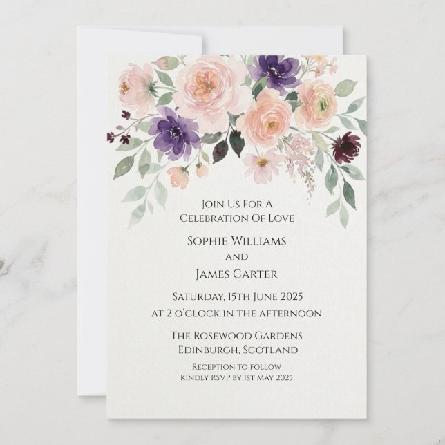Blush Plum Garden Wedding Invitation (Front)