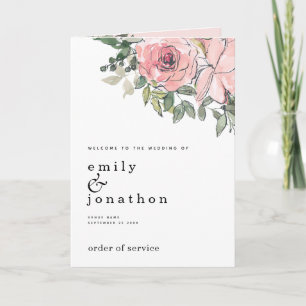 Blush Pnk Florals Church Folded Wedding Program Card