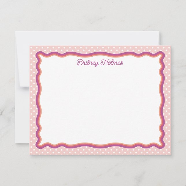 Blush Polka Dots & Wavy Frame Add Name Card (Front)