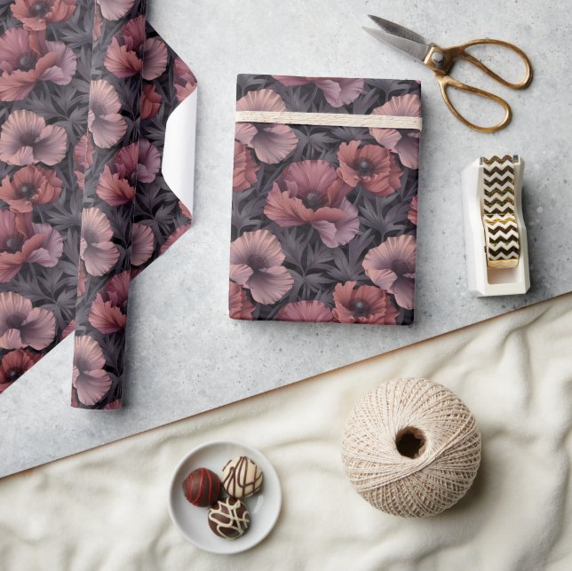 Blush Poppies and Purple Foliage Wrapping Paper (Crafts)