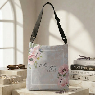 Blush Poppy Floral Bride   Elegant Personalised Crossbody Bag