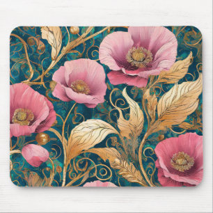Blush Poppy Scroll  - Art Nouveau Floral Mouse Pad