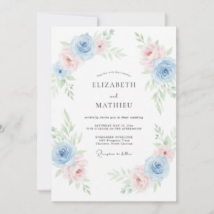 Blush Powder Blue Watercolor Wedding Invitation