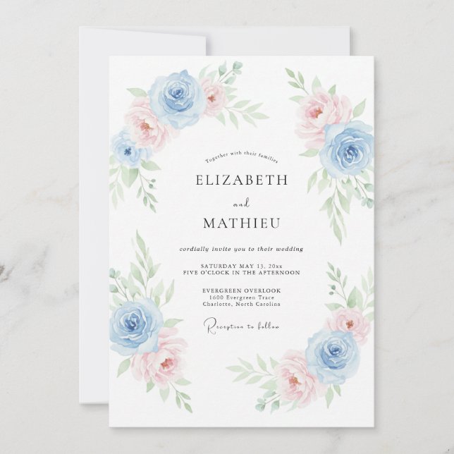 Blush Powder Blue Watercolor Wedding Invitation (Front)
